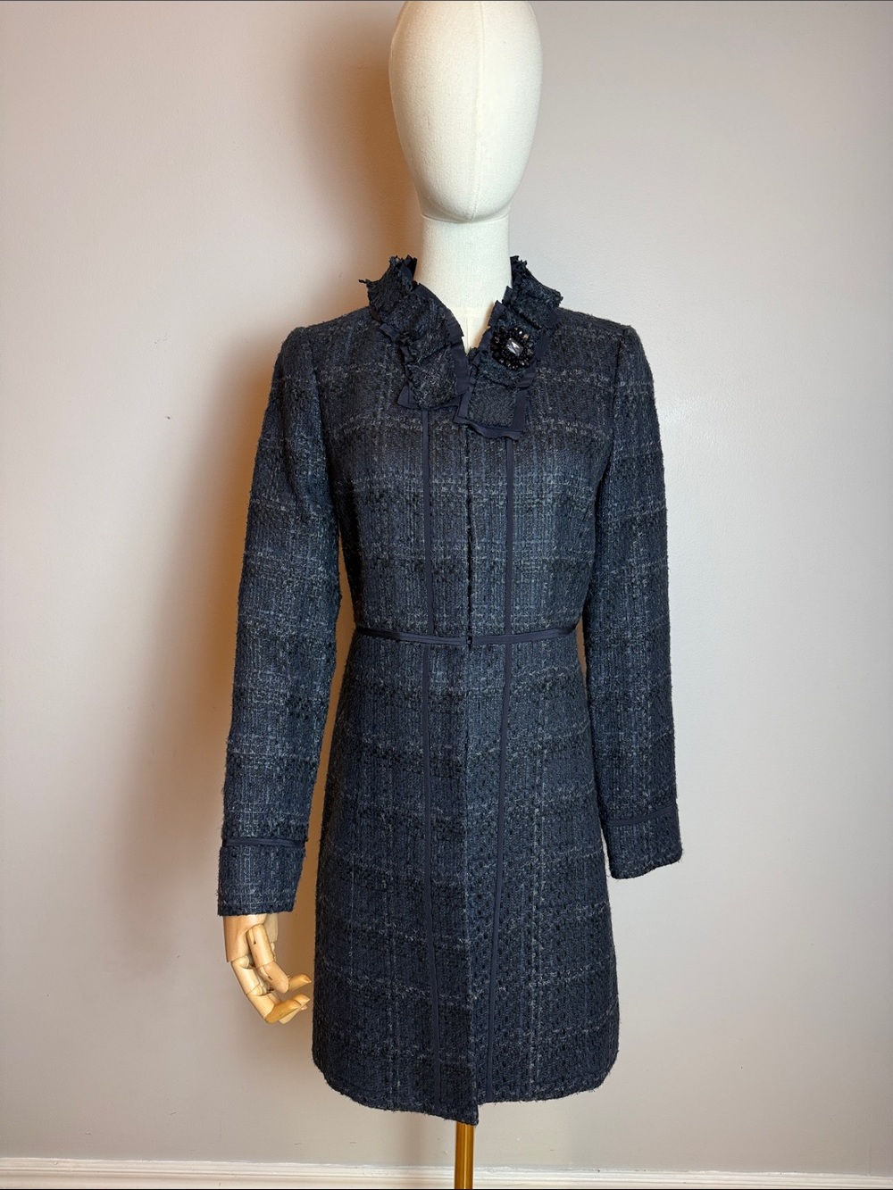 ✨Tory Burch Embellished Tweed Ruffle Neck Statement Coat✨